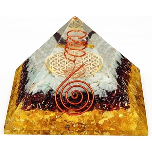 image:imageChakra Healing Crystal Pyramid Unique Birthday Gifts for Womens Mom Love One Black Tourmaline Orgonite Orgone Pyramid for Meditation Balance Positive Energy Success Office Desk DecorCitrine Aqua Garnet Pyramid