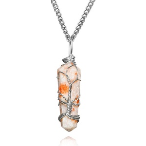 image:imageCrystal Necklace Birthday Gifts for Women Mom Natural Amazonite Healing Crystal Pendant Necklaces for Chakra Balance Good Luck Positivity Meditation Tree of Life Crystal JewelrySunstone Hexagonal