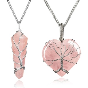 image:imageCrystal Necklace Birthday Gifts for Women Mom Natural Amazonite Healing Crystal Pendant Necklaces for Chakra Balance Good Luck Positivity Meditation Tree of Life Crystal JewelryRose Double Point and Rose Heart