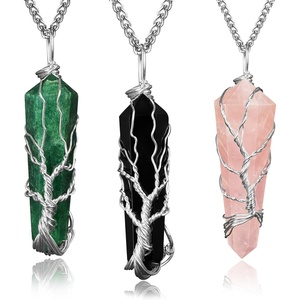 image:imageCrystal Necklace Birthday Gifts for Women Mom Natural Amazonite Healing Crystal Pendant Necklaces for Chakra Balance Good Luck Positivity Meditation Tree of Life Crystal JewelryRose Black Green