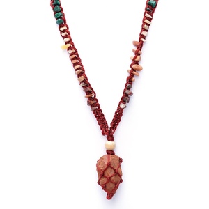 image:imageHandcrafted Real Crystal Necklace for Men Stone Necklace for Women 7 Chakra Necklace Crystal with Braided Rope Spritual Rope Necklace with Crystal Pendant by Karma Pledge Red Jasper