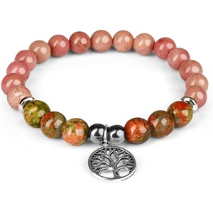 image:imageKARMAPLEDGE Healing Crystal Bracelets for Men amp Women Spiritual Positive Energy amp Balance Handmade 6mm Crystal Beads Bracelets103 Rhodocite with Unakite  Charm