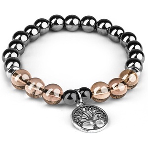 image:imageKARMAPLEDGE Healing Crystal Bracelets for Men amp Women Spiritual Positive Energy amp Balance Handmade 6mm Crystal Beads Bracelets108 Hematite with Smokey Quartz  Charm