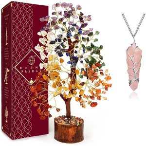 image:imageRose Quartz Crystal Tree of Life Birthday Gifts for Women Girls Friends Handmade Chakra Healing Crystals Tree for Home Office Decor Positivity Good Luck Money Unique Gifts for Her Mom SisterWooden Base 7 Chakra Tree With Rose Pendant