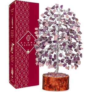 image:imageRose Quartz Crystal Tree of Life Birthday Gifts for Women Girls Friends Handmade Chakra Healing Crystals Tree for Home Office Decor Positivity Good Luck Money Unique Gifts for Her Mom SisterWooden Basedual Beads Rose  Amethyst Tree