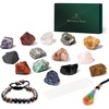 image:imageChakra Therapy Healing Crystal Kit Set of 17 Pieces Gift Pack with 14 Fine Raw Stones Selenite Stick Tiger Eye Bracelet amp 7 Chakra orgone Pendant for Balancing Body Chakras by Karma Pledge