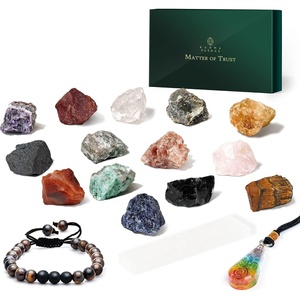 image:imageChakra Therapy Healing Crystal Kit Set of 17 Pieces Gift Pack with 14 Fine Raw Stones Selenite Stick Tiger Eye Bracelet amp 7 Chakra orgone Pendant for Balancing Body Chakras by Karma Pledge